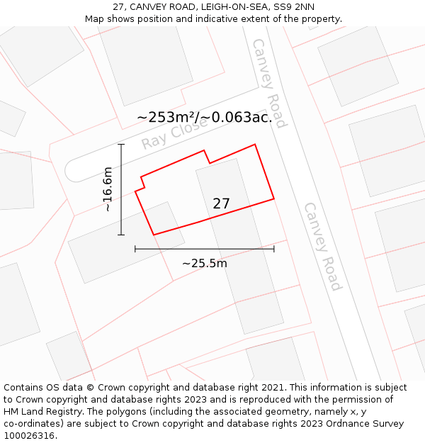 27, CANVEY ROAD, LEIGH-ON-SEA, SS9 2NN: Plot and title map