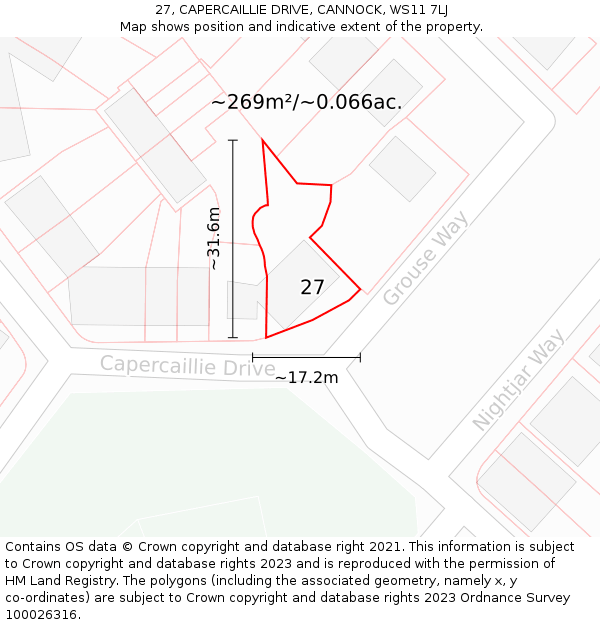 27, CAPERCAILLIE DRIVE, CANNOCK, WS11 7LJ: Plot and title map