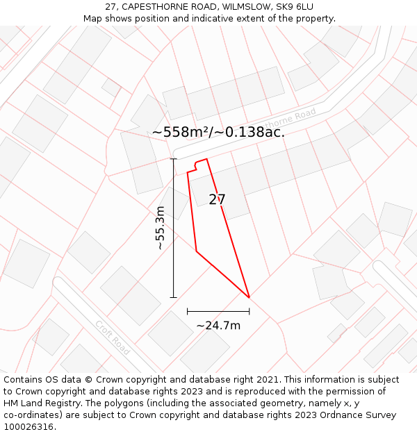 27, CAPESTHORNE ROAD, WILMSLOW, SK9 6LU: Plot and title map