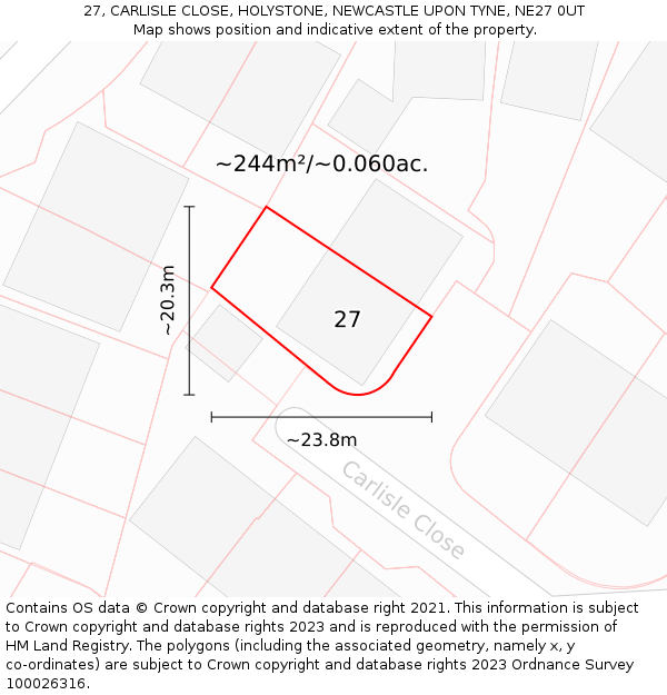 27, CARLISLE CLOSE, HOLYSTONE, NEWCASTLE UPON TYNE, NE27 0UT: Plot and title map