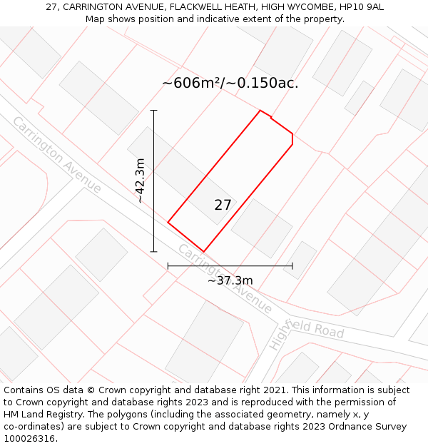 27, CARRINGTON AVENUE, FLACKWELL HEATH, HIGH WYCOMBE, HP10 9AL: Plot and title map