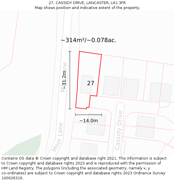 27, CASSIDY DRIVE, LANCASTER, LA1 3FR: Plot and title map