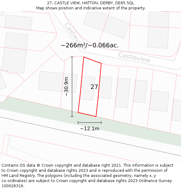 27, CASTLE VIEW, HATTON, DERBY, DE65 5QL: Plot and title map