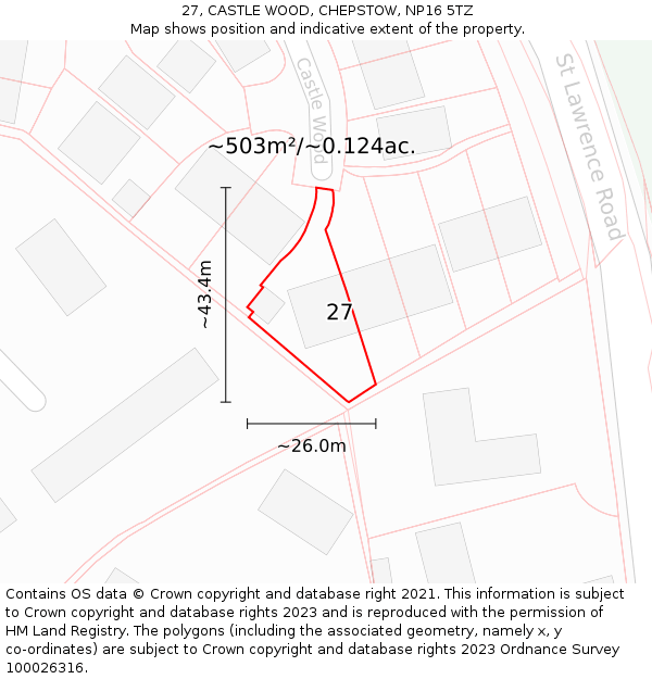 27, CASTLE WOOD, CHEPSTOW, NP16 5TZ: Plot and title map