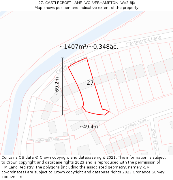 27, CASTLECROFT LANE, WOLVERHAMPTON, WV3 8JX: Plot and title map