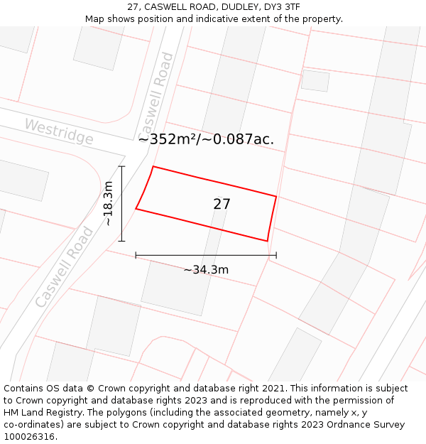 27, CASWELL ROAD, DUDLEY, DY3 3TF: Plot and title map