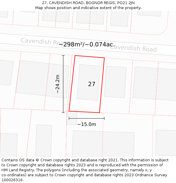 27, CAVENDISH ROAD, BOGNOR REGIS, PO21 2JN: Plot and title map