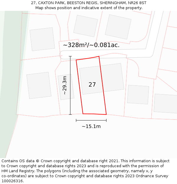 27, CAXTON PARK, BEESTON REGIS, SHERINGHAM, NR26 8ST: Plot and title map