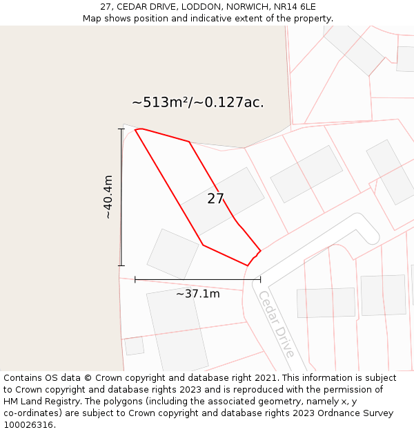 27, CEDAR DRIVE, LODDON, NORWICH, NR14 6LE: Plot and title map