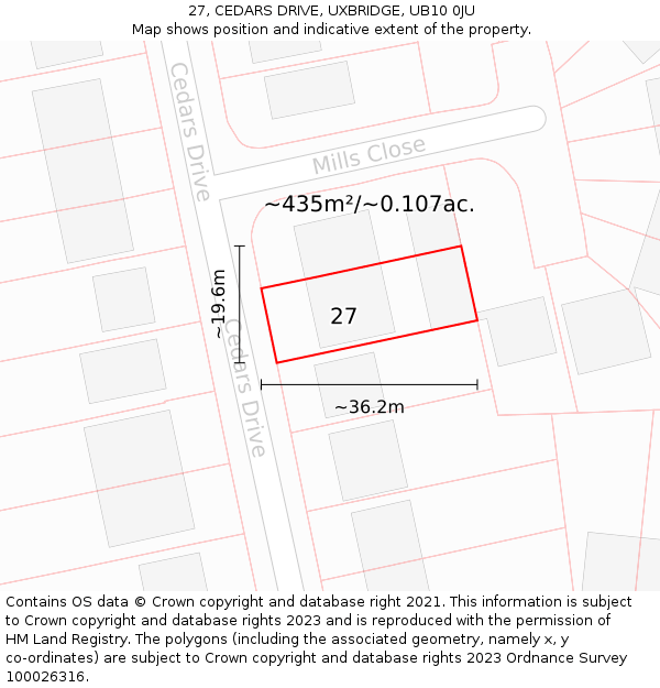 27, CEDARS DRIVE, UXBRIDGE, UB10 0JU: Plot and title map