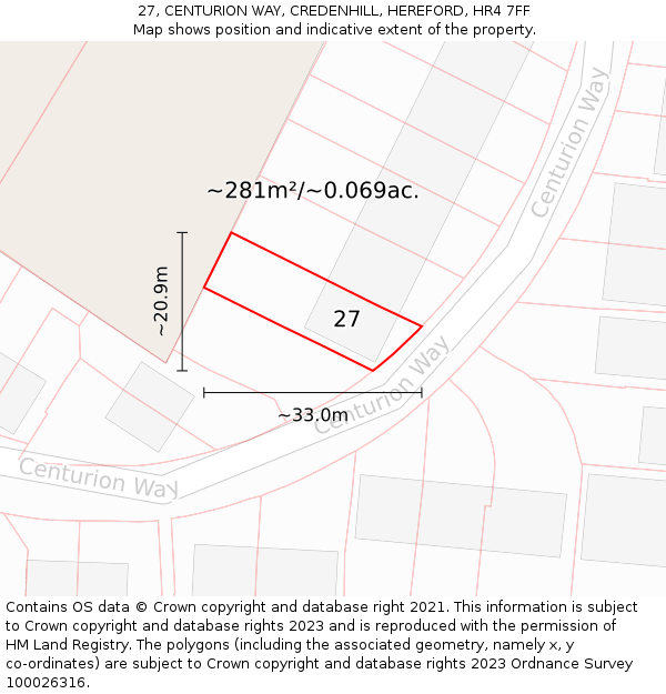 27, CENTURION WAY, CREDENHILL, HEREFORD, HR4 7FF: Plot and title map