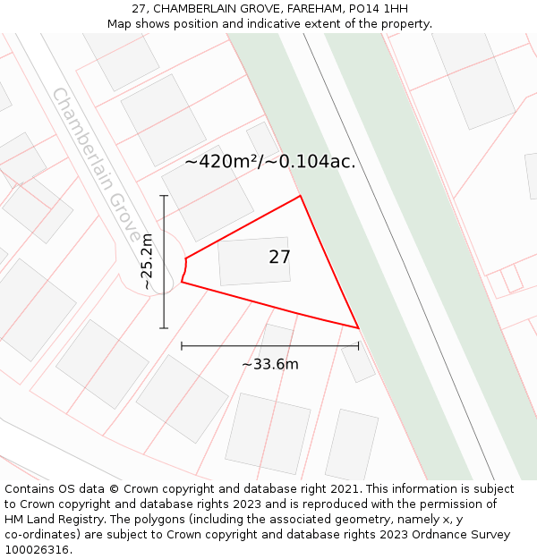 27, CHAMBERLAIN GROVE, FAREHAM, PO14 1HH: Plot and title map