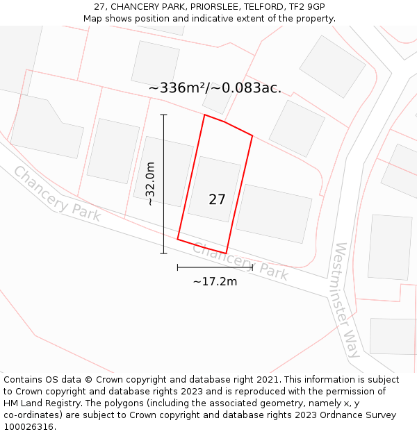 27, CHANCERY PARK, PRIORSLEE, TELFORD, TF2 9GP: Plot and title map