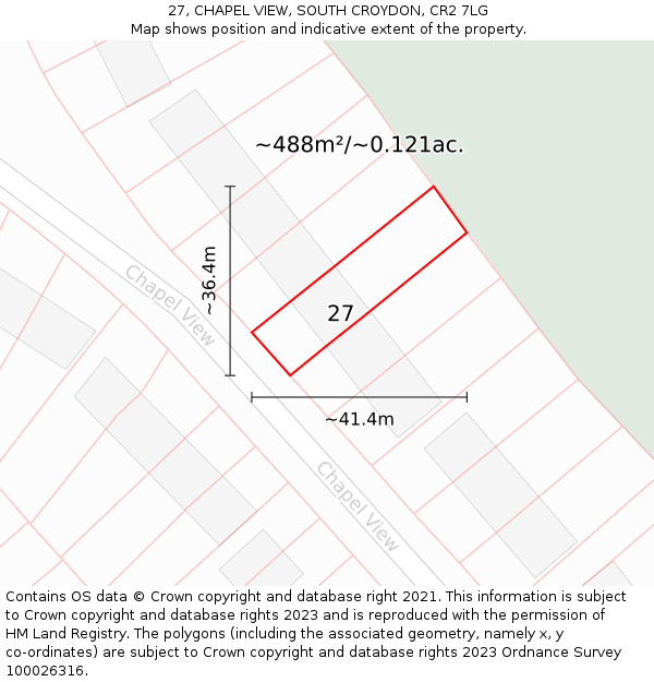 27, CHAPEL VIEW, SOUTH CROYDON, CR2 7LG: Plot and title map