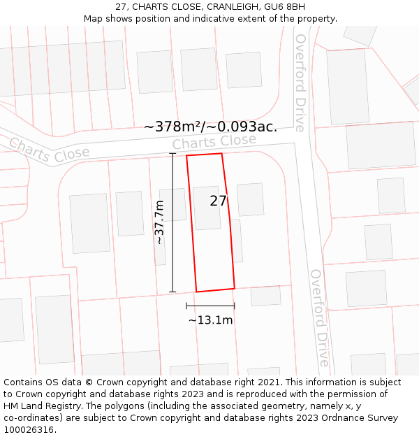 27, CHARTS CLOSE, CRANLEIGH, GU6 8BH: Plot and title map