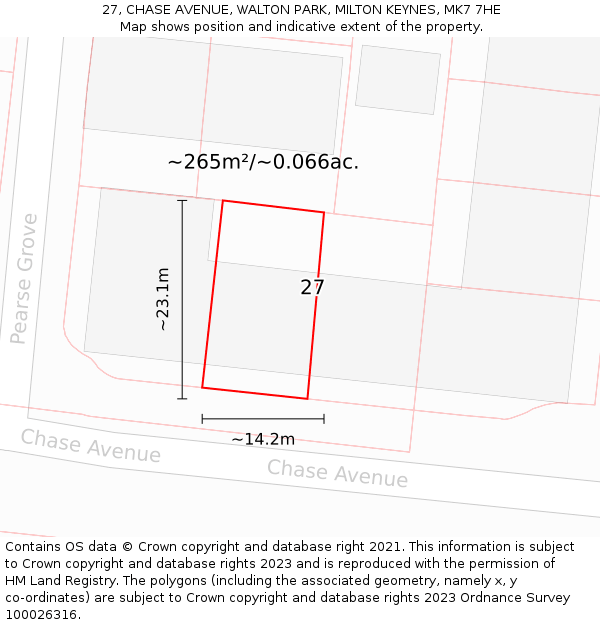 27, CHASE AVENUE, WALTON PARK, MILTON KEYNES, MK7 7HE: Plot and title map