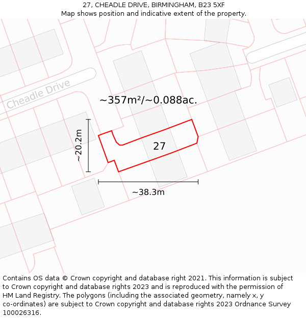 27, CHEADLE DRIVE, BIRMINGHAM, B23 5XF: Plot and title map