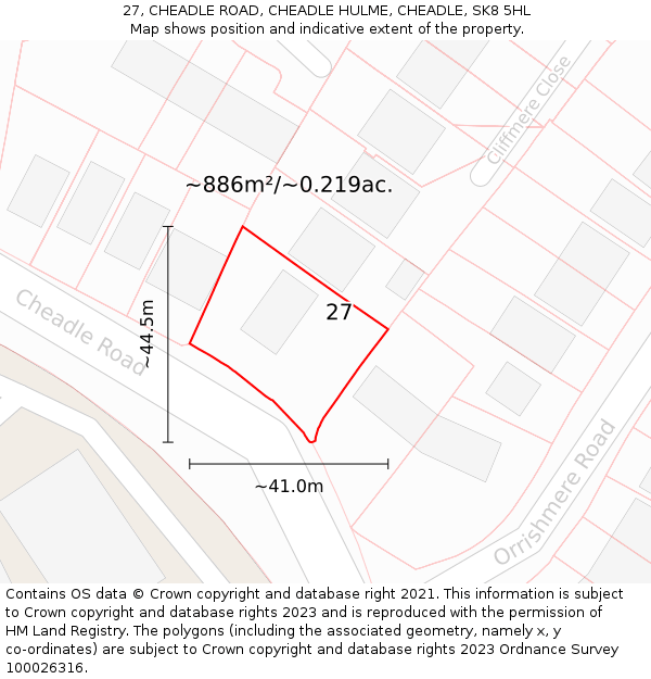 27, CHEADLE ROAD, CHEADLE HULME, CHEADLE, SK8 5HL: Plot and title map