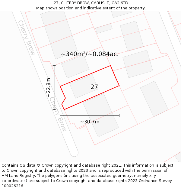 27, CHERRY BROW, CARLISLE, CA2 6TD: Plot and title map