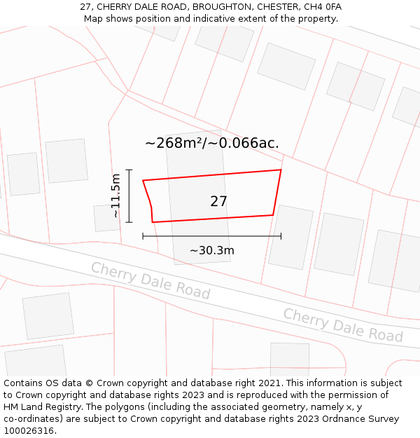 27, CHERRY DALE ROAD, BROUGHTON, CHESTER, CH4 0FA: Plot and title map