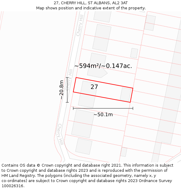 27, CHERRY HILL, ST ALBANS, AL2 3AT: Plot and title map