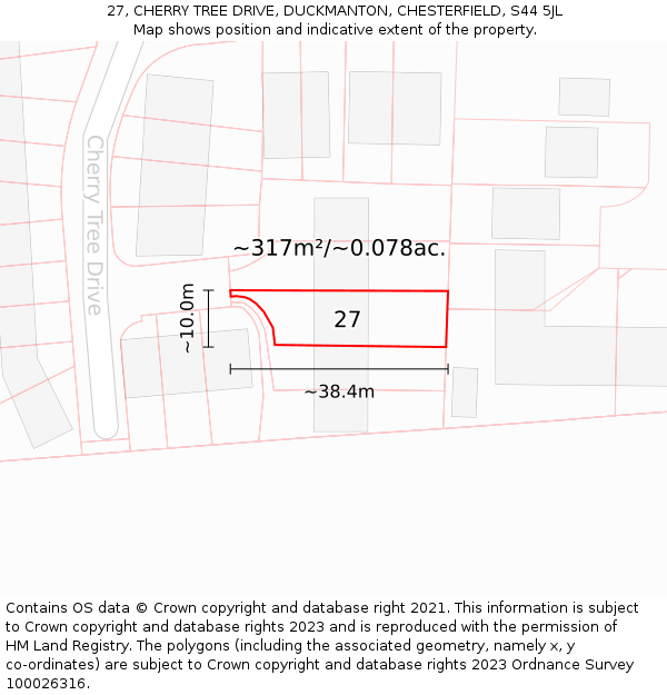 27, CHERRY TREE DRIVE, DUCKMANTON, CHESTERFIELD, S44 5JL: Plot and title map