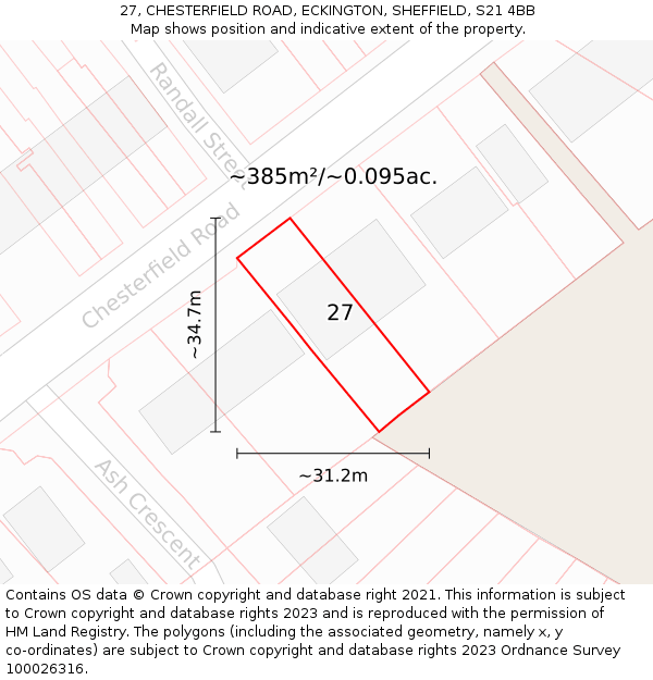 27, CHESTERFIELD ROAD, ECKINGTON, SHEFFIELD, S21 4BB: Plot and title map