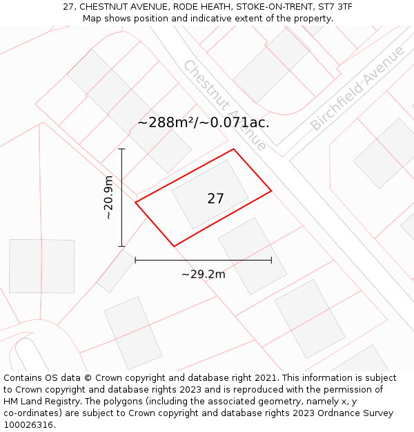 27, CHESTNUT AVENUE, RODE HEATH, STOKE-ON-TRENT, ST7 3TF: Plot and title map