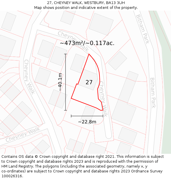 27, CHEYNEY WALK, WESTBURY, BA13 3UH: Plot and title map