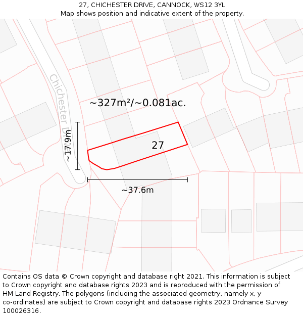 27, CHICHESTER DRIVE, CANNOCK, WS12 3YL: Plot and title map