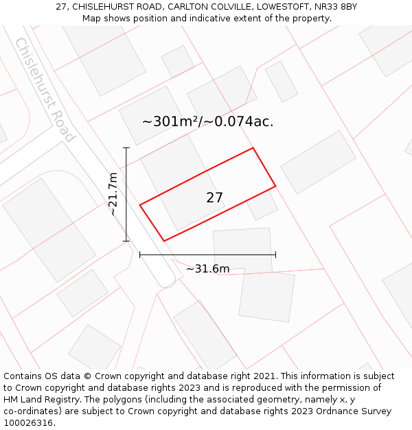 27, CHISLEHURST ROAD, CARLTON COLVILLE, LOWESTOFT, NR33 8BY: Plot and title map