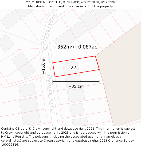 27, CHRISTINE AVENUE, RUSHWICK, WORCESTER, WR2 5SW: Plot and title map