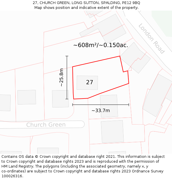 27, CHURCH GREEN, LONG SUTTON, SPALDING, PE12 9BQ: Plot and title map