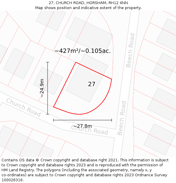 27, CHURCH ROAD, HORSHAM, RH12 4NN: Plot and title map