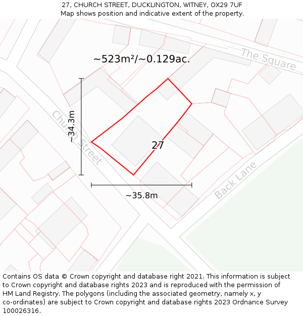 27, CHURCH STREET, DUCKLINGTON, WITNEY, OX29 7UF: Plot and title map