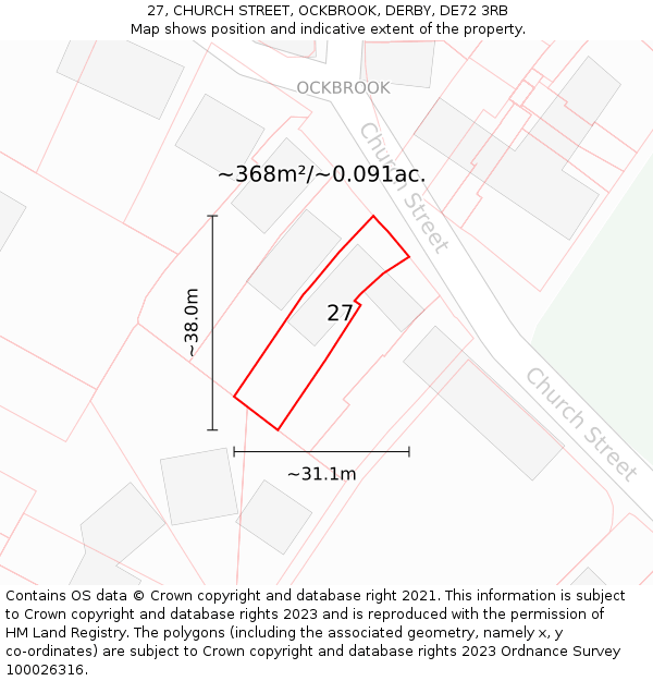 27, CHURCH STREET, OCKBROOK, DERBY, DE72 3RB: Plot and title map