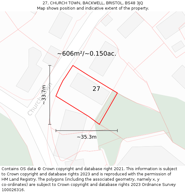 27, CHURCH TOWN, BACKWELL, BRISTOL, BS48 3JQ: Plot and title map