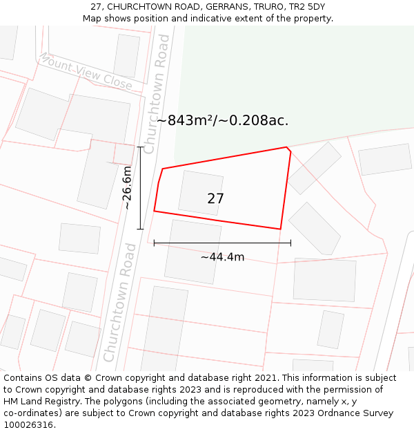 27, CHURCHTOWN ROAD, GERRANS, TRURO, TR2 5DY: Plot and title map