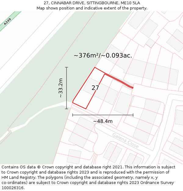 27, CINNABAR DRIVE, SITTINGBOURNE, ME10 5LA: Plot and title map