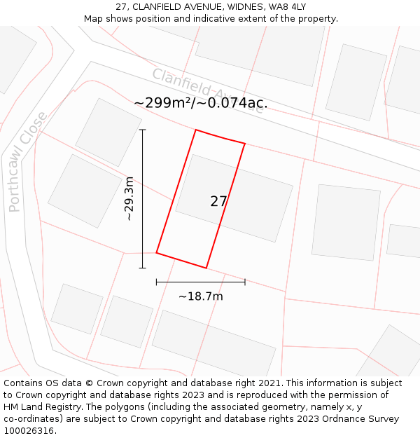 27, CLANFIELD AVENUE, WIDNES, WA8 4LY: Plot and title map