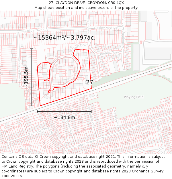 27, CLAYDON DRIVE, CROYDON, CR0 4QX: Plot and title map