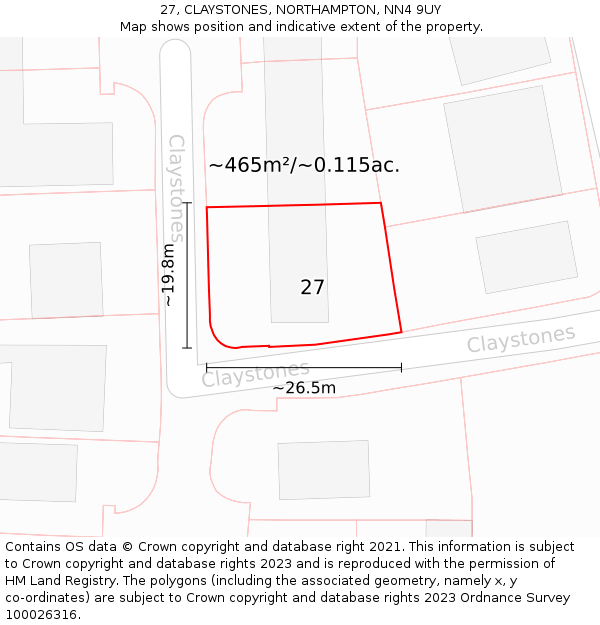 27, CLAYSTONES, NORTHAMPTON, NN4 9UY: Plot and title map