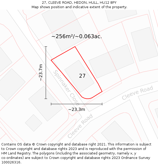 27, CLEEVE ROAD, HEDON, HULL, HU12 8PY: Plot and title map