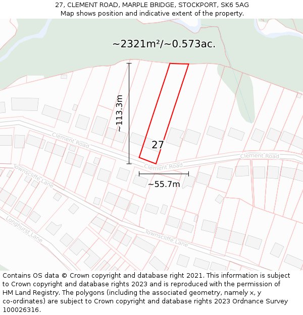 27, CLEMENT ROAD, MARPLE BRIDGE, STOCKPORT, SK6 5AG: Plot and title map