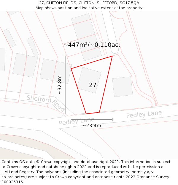 27, CLIFTON FIELDS, CLIFTON, SHEFFORD, SG17 5QA: Plot and title map