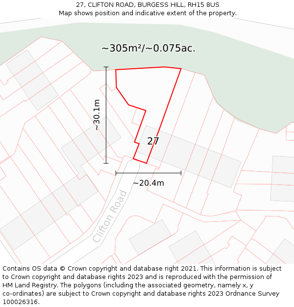 27, CLIFTON ROAD, BURGESS HILL, RH15 8US: Plot and title map