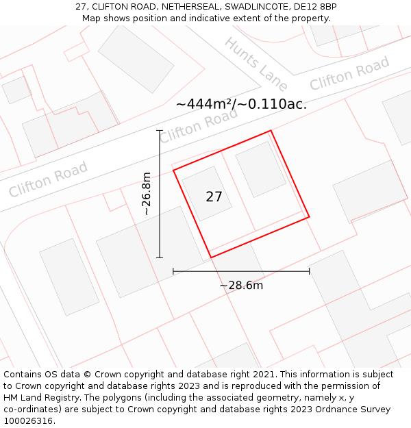 27, CLIFTON ROAD, NETHERSEAL, SWADLINCOTE, DE12 8BP: Plot and title map