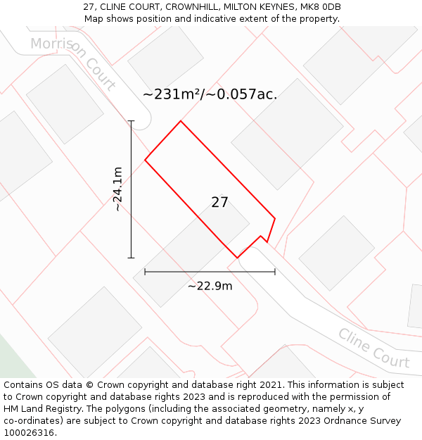 27, CLINE COURT, CROWNHILL, MILTON KEYNES, MK8 0DB: Plot and title map