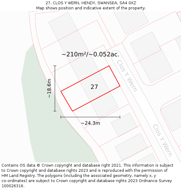 27, CLOS Y WERN, HENDY, SWANSEA, SA4 0XZ: Plot and title map