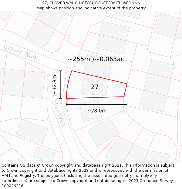 27, CLOVER WALK, UPTON, PONTEFRACT, WF9 1NN: Plot and title map